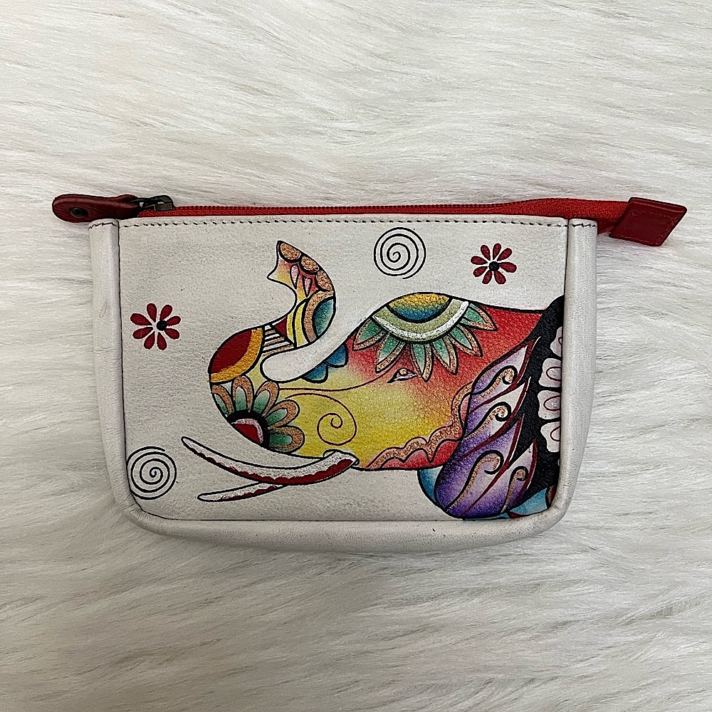 ANUSCHKA - WHITE RED YELLOW ORANGE GREEN FLORAL ELEPHANT COIN PURSE - Picture 3 of 9